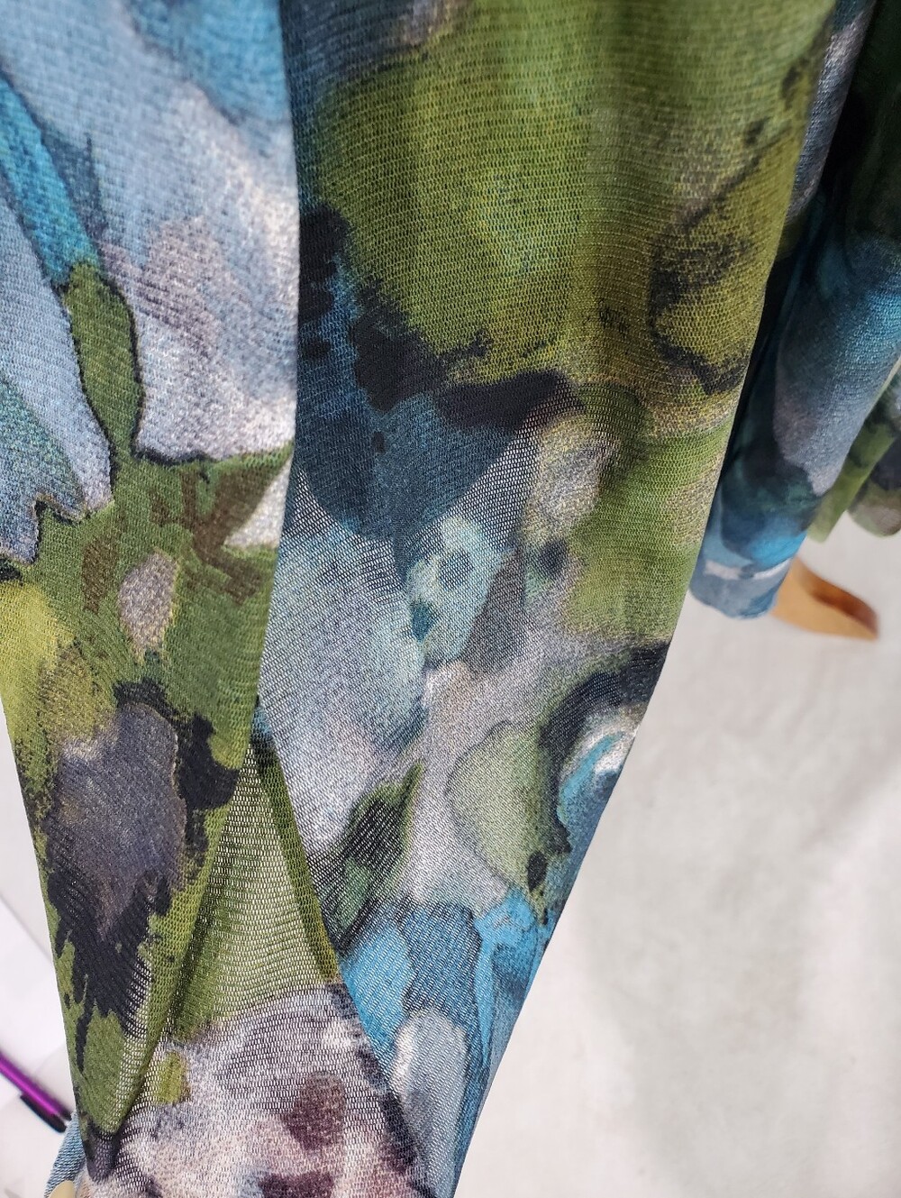 ELANA KATTAN floral dress watercolors packable European Vacation mesh stretchy M - Picture 7 of 10